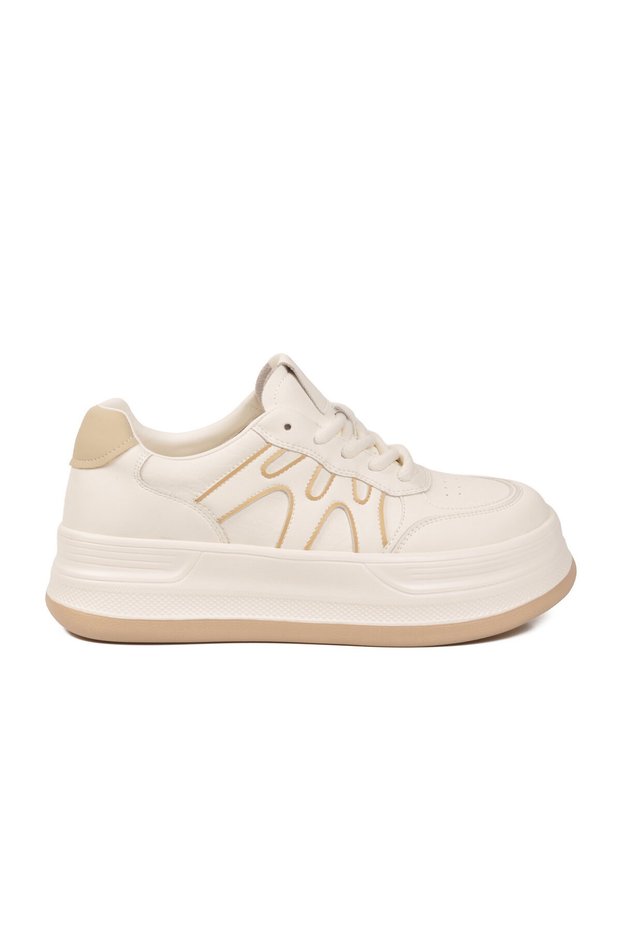 Beige Lace-Up Leather Women's Sports Shoes K262-1064 Z