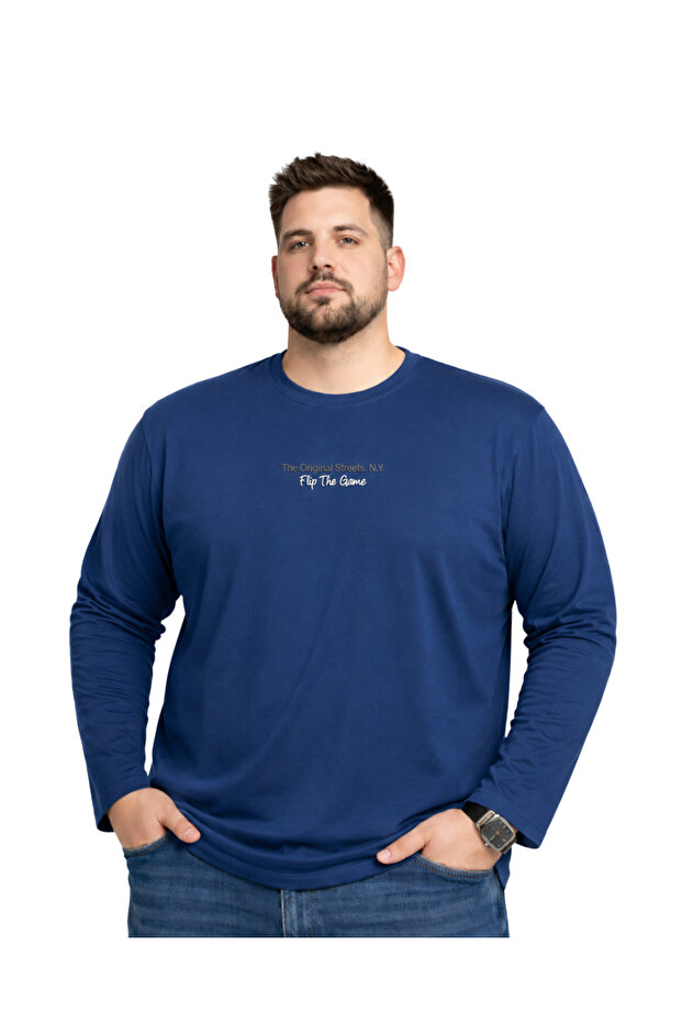 Men's Large Size Marine Cotton Printed Long Sleeve T-Shirt 5Xl-6Xl-7Xl-8Xl