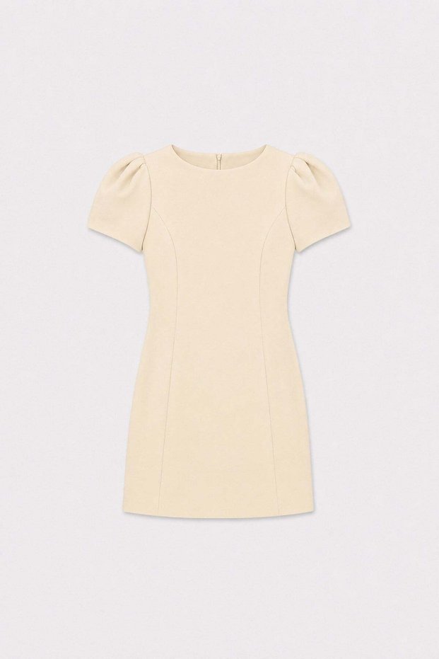 Ecru Pleated Short Women's Dress