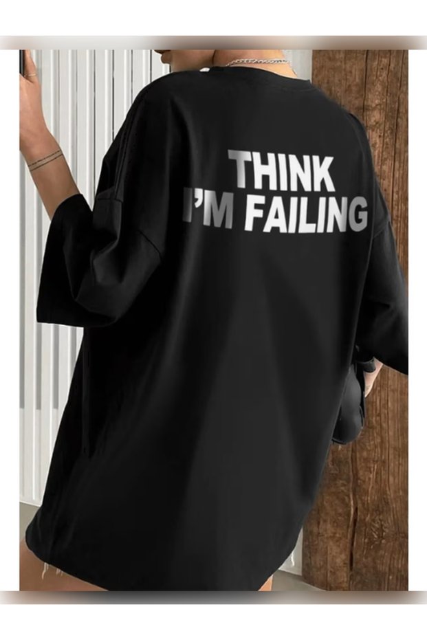 Unisex Oversized Printed Crew Neck Short Sleeve Black T-Shirt