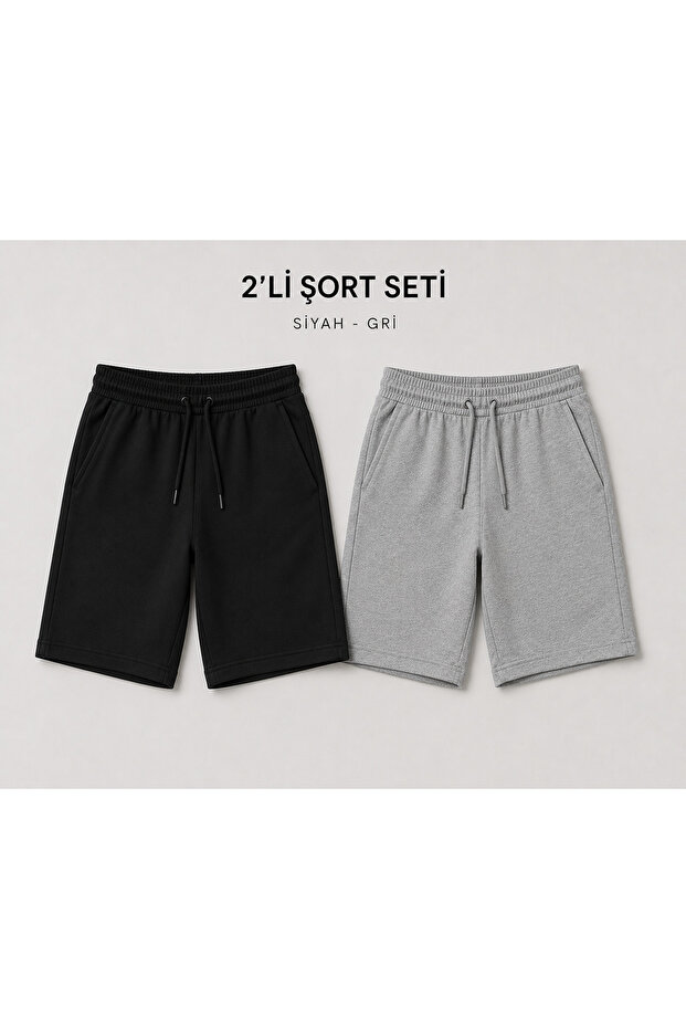 Unisex 2-Piece Black Gray Wide Leg Shorts Set