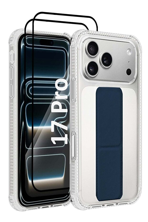 3 Packs Finger Grip Clear Case Cover for iPhone 17 Pro- Kickstand Car Magnetic Holder Multi-function Protective Two-in-one Case with Two 3D Screen Protectors - Dark Blue