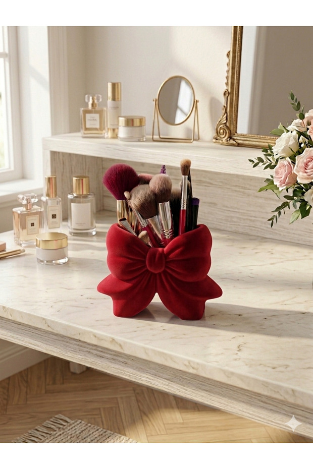 Stylish Bowknot Detailed Makeup Brush Holder Organizer – Decorative Cosmetic Organizer