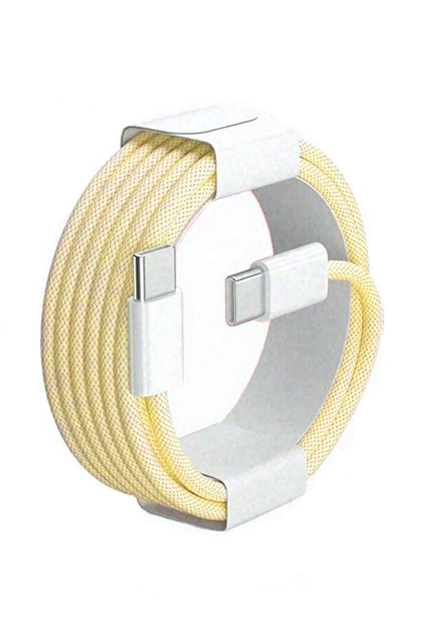 كابل شحن سريع أصفر بطول 2 متر متوافق مع آيفون 17/16/15، كابل USB-C إلى Type C للشحن ونقل البيانات، مصنوع من النايلون
