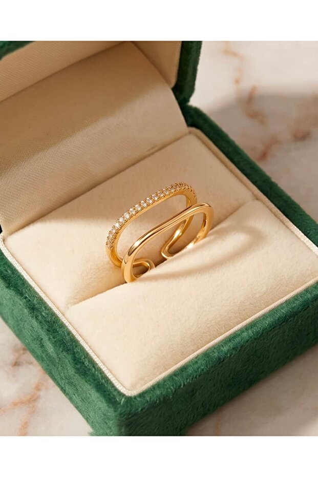 Celinea Inlaid Zircon Stone Double-Looking Adjustable Ring