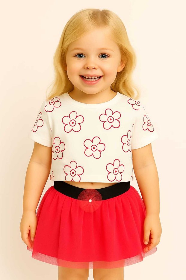 Summer Baby Girl Set with Mini Tulle Skirt 100% Cotton T-Shirt