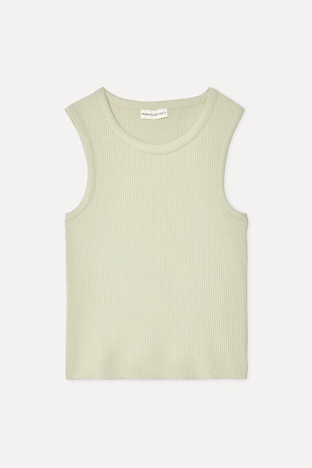 Women's Khaki Fitted Crew Neck Tank Top