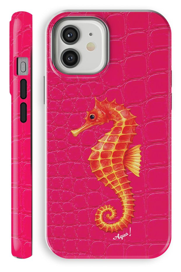 iPhone 12 Aqua Seahorse Pink Double Layer Essential Tough Phone Case