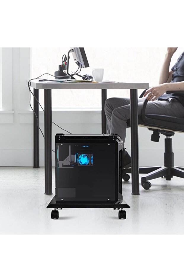 Computer Tower Stand, Movable Under Desk Computer Tower , Locking Caster Wheels, for Office, Black - 6