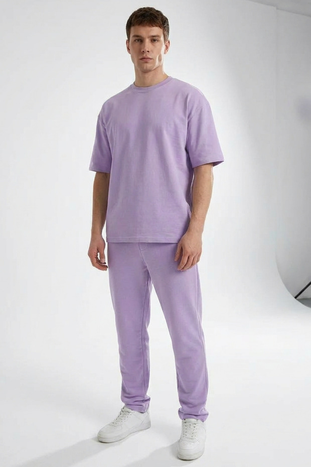 Men's Short Sleeve Oversize Combed Cotton Tracksuit Set