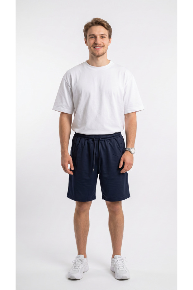 Men's Navy Blue Sports Shorts with Back Zipper Detail, Breathable, Sweat-Absorbent, Quick-Drying, Flexible, Air-Permeable Fabric