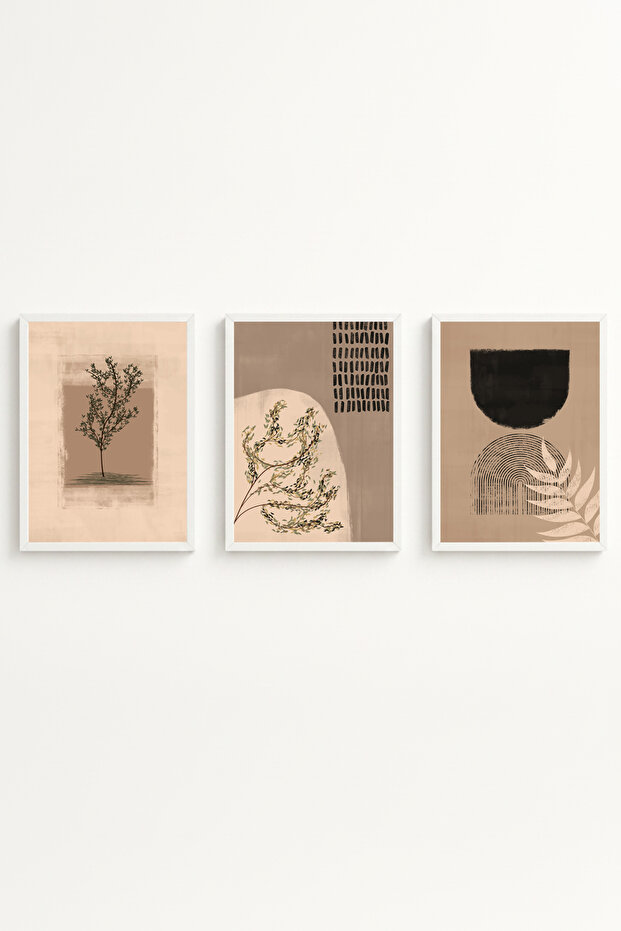 Wooden Framed 3-Piece Modern Painting - Living Room Wall Decoration Huhu260 - Three-Piece Painting Set White Frame