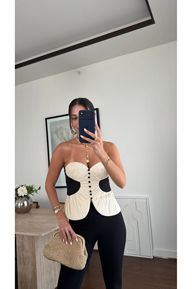 Ecru Pleated Premium Bustier