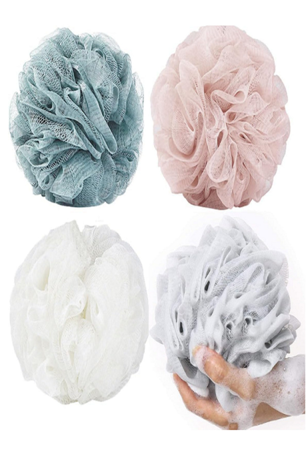 Large Bath Shower Sponge Pouf Loofahs: 4 Packs 60g/Each Eco-friendly Exfoliating Mesh Brush Pouf