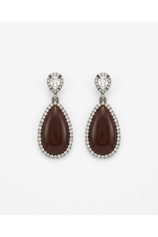 Steel Dangle Zircon Stone Brown Stylish Women's Earrings |   Does Not Darken |   Women's Earrings with Gift Box