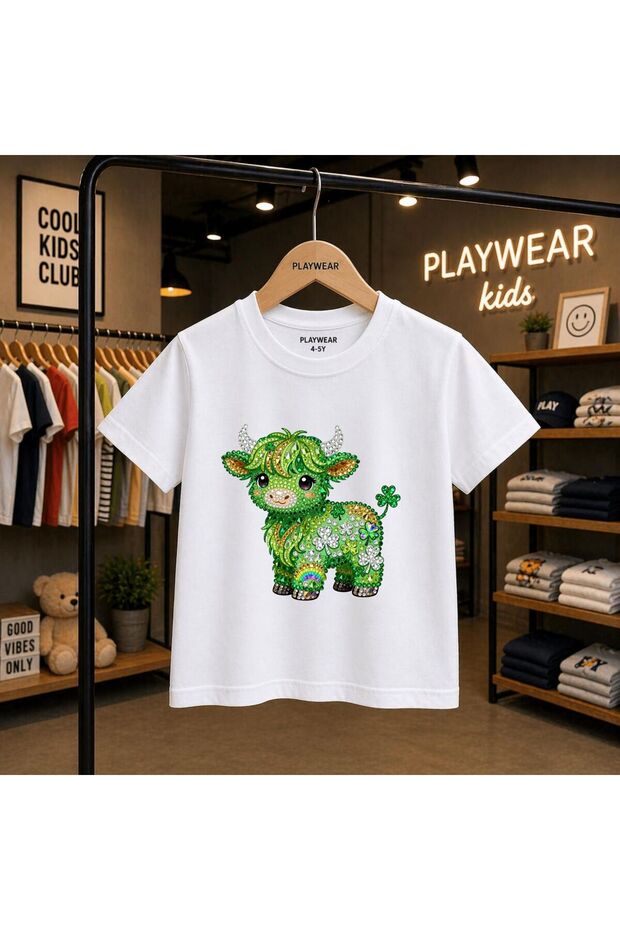 Green Diamond Bull Printed 100% Kids Unisex T-Shirt 5 6 -7 8-9 10 -11 12 Years Old