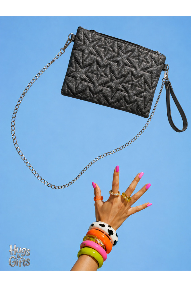 Anthracite Star Quilted Clutch Bag 🩶