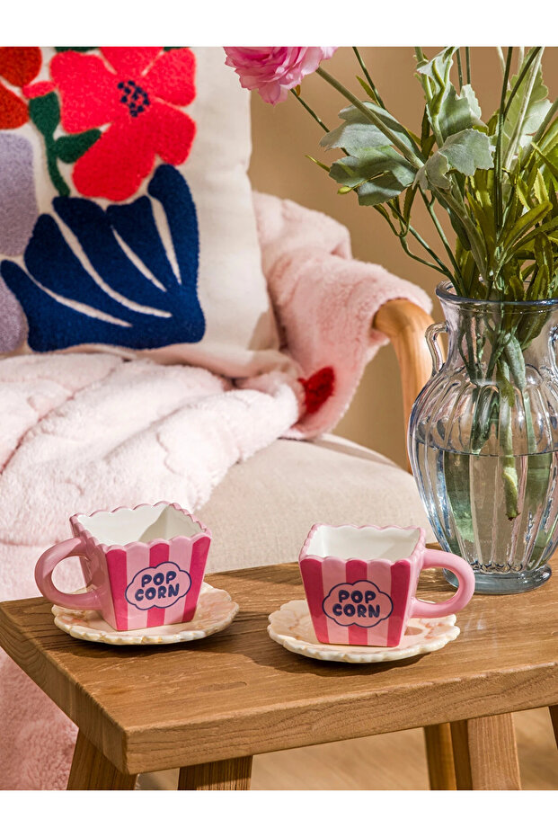 Lcw Home Mixed Popcorn Printed Porcelain Coffee Cup Set for 2 People 120 ml