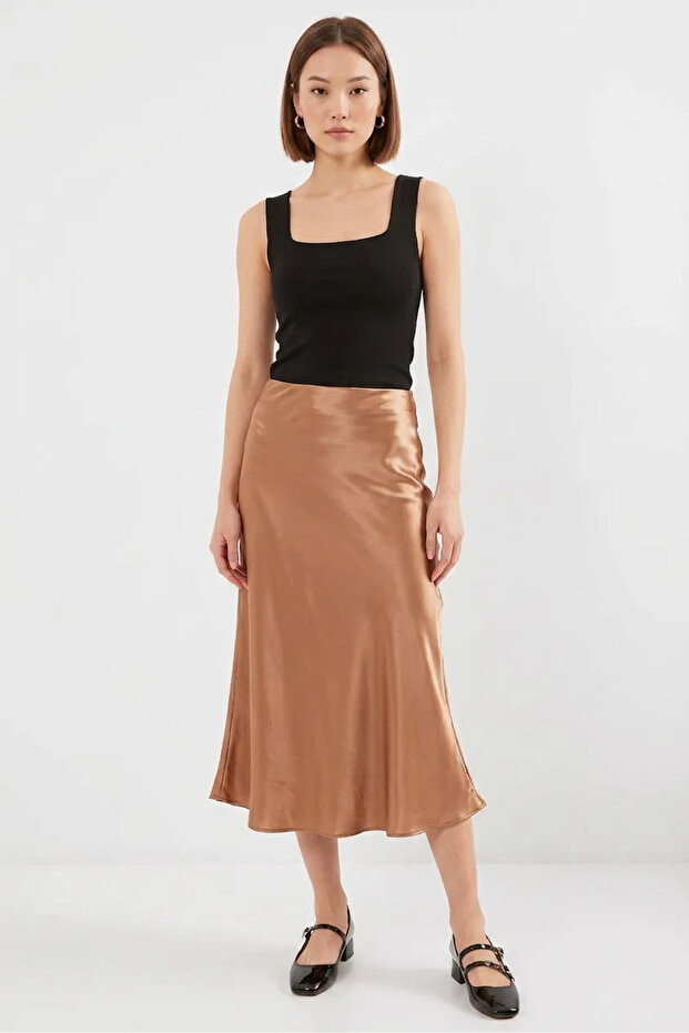 Women's Satin M. Brown Skirt