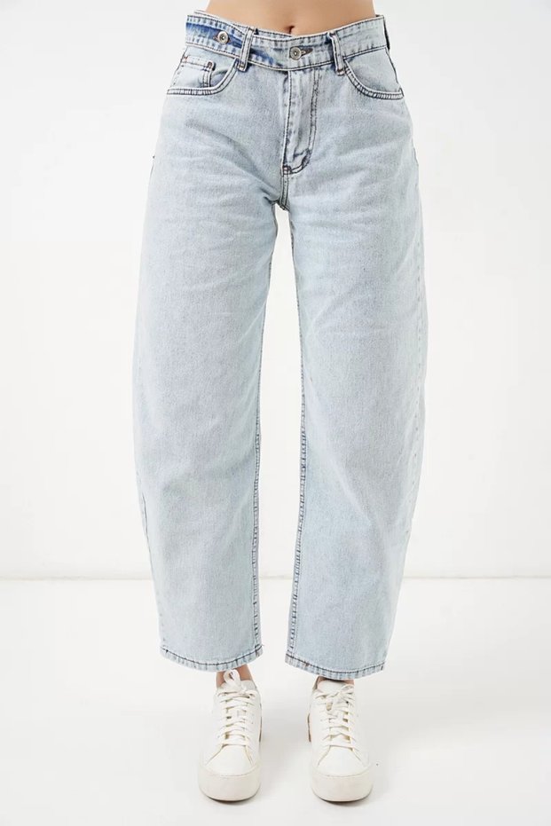 Women's High Waist Wide Leg Jeans Ice Blue Trousers