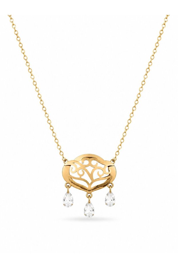 316L Steel Gold Color Lotus Model Zircon Stone Women's Necklace