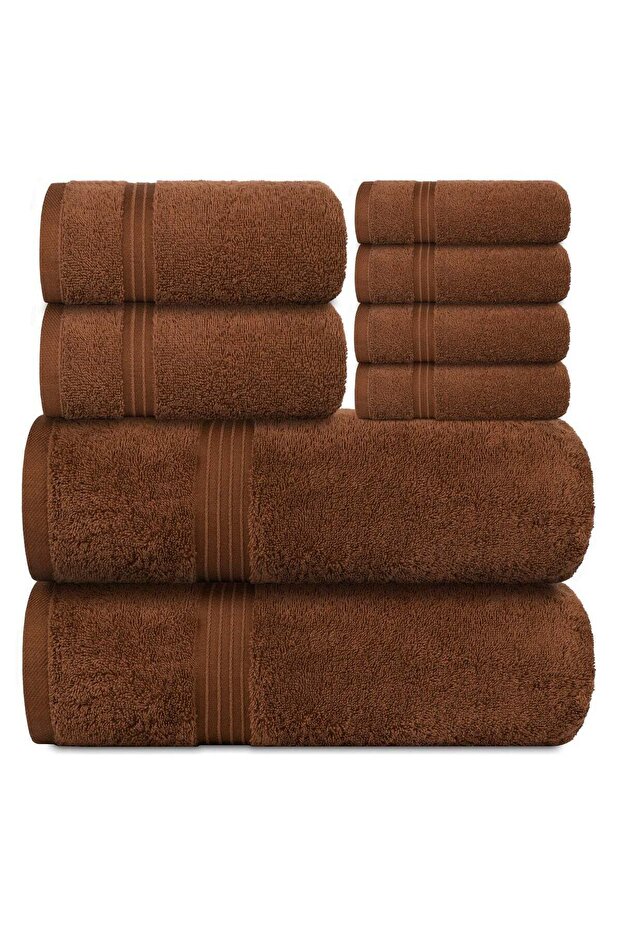 AASHZ 8 Piece Towel Set; 2 Bath, 2 Hand, 4 Washcloths - 550 GSM 100% Combed Cotton