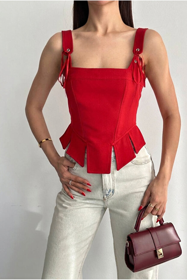 Women's Ribbon Strap Corset Design Burgundy Bustier