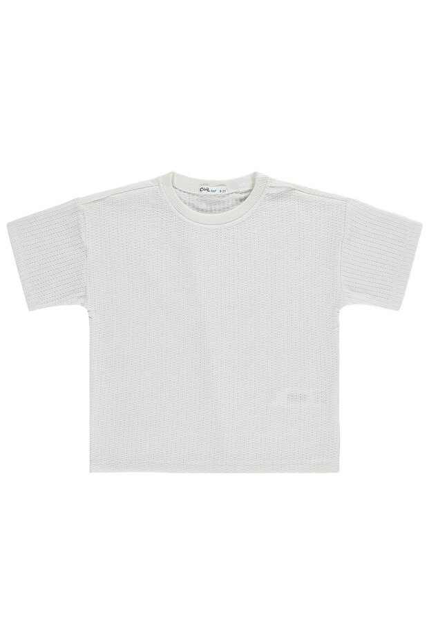 Striped Textured T-Shirt for 10-13 Years Old - White