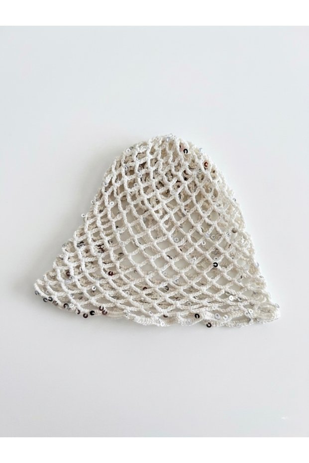 White Silver Sequin Women's Hairnet Hat
