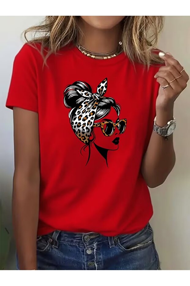 Women's Leopard Bandana Printed Oversize T-Shirt Loose Fit