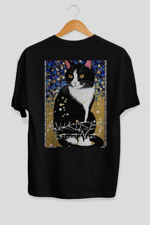 For the Love of Cats 94 Cat Printed Black Oversize T-Shirt 100% Cotton Unisex Cat Lover Premium Design