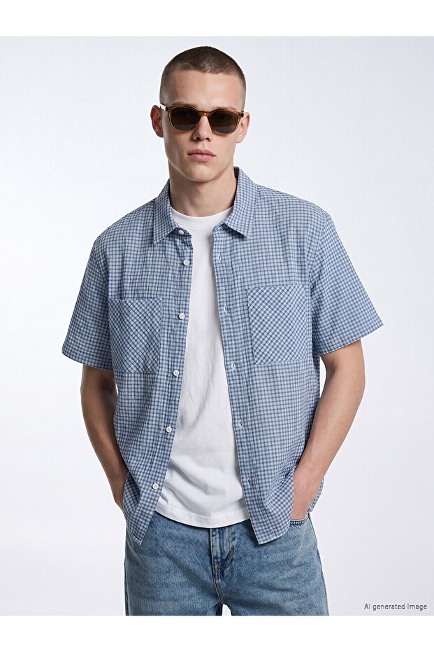 Xside Blue Relax Fit Plaid Men's Shirt