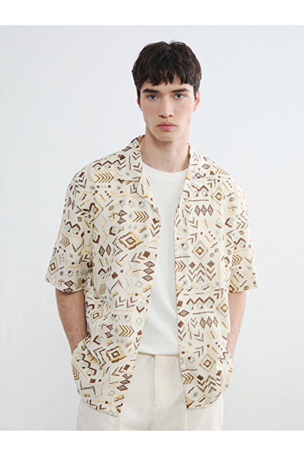 I Relaxed Fit Patterned Poplin Men's Shirt from Freezen Store