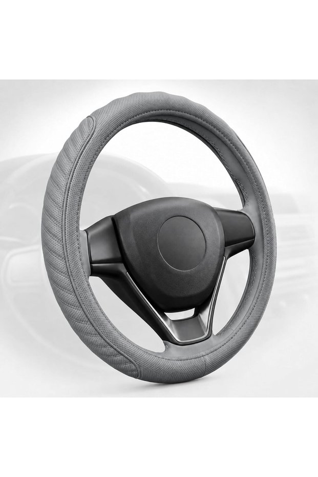 PU Leather Steering Wheel Cover 15 Inch (37–38cm), Anti-Slip Grip, Breathable Perforated Design, Padded Comfort