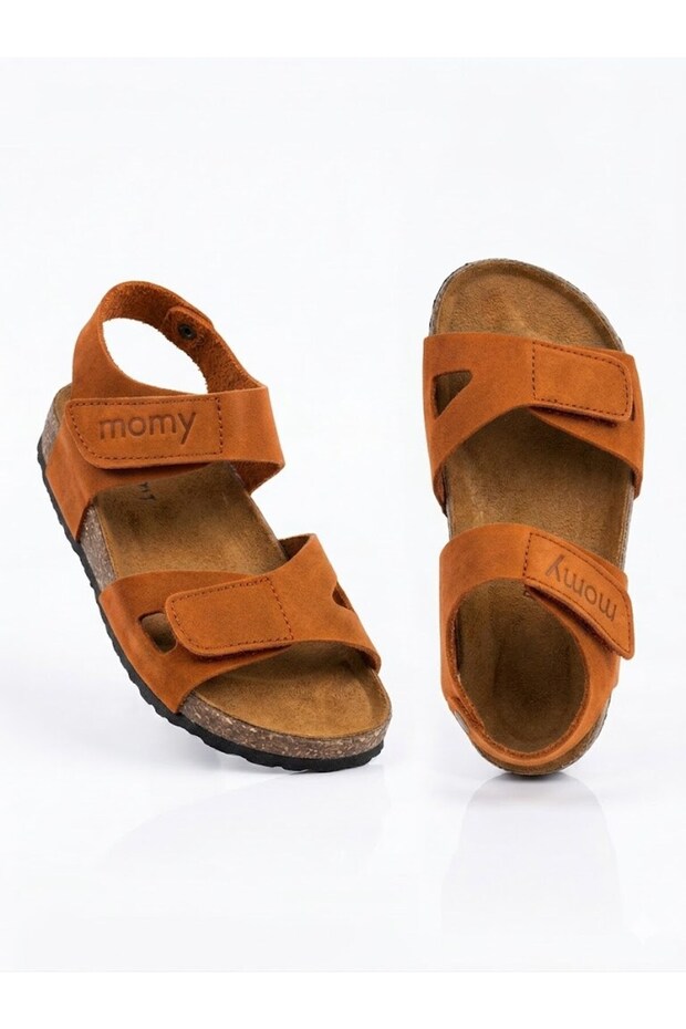 Children's Genuine Leather Tan Cork Sole Anatomical Sandals 21-36 Cinnamon