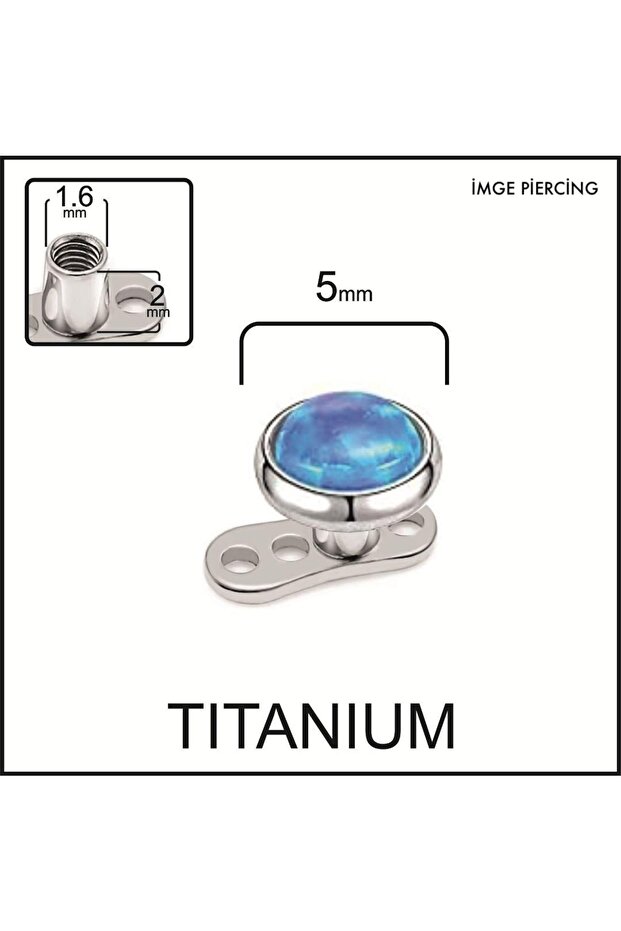 Opal Mavi Disk 5mm Titanyum Dermal Piercing