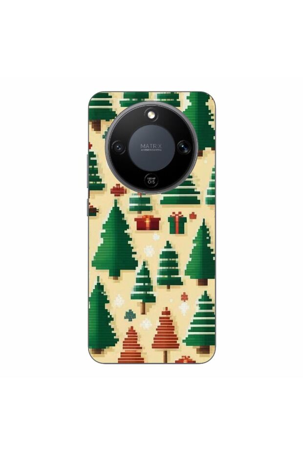 Case compatible with Honor Magic8 Lite Silicone Gel Tpu Pattern Pixel Art Christmas Tree Pattern