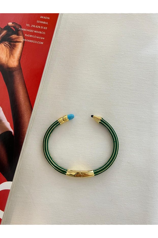 Steel Gold Strip Detail Pen Bracelet