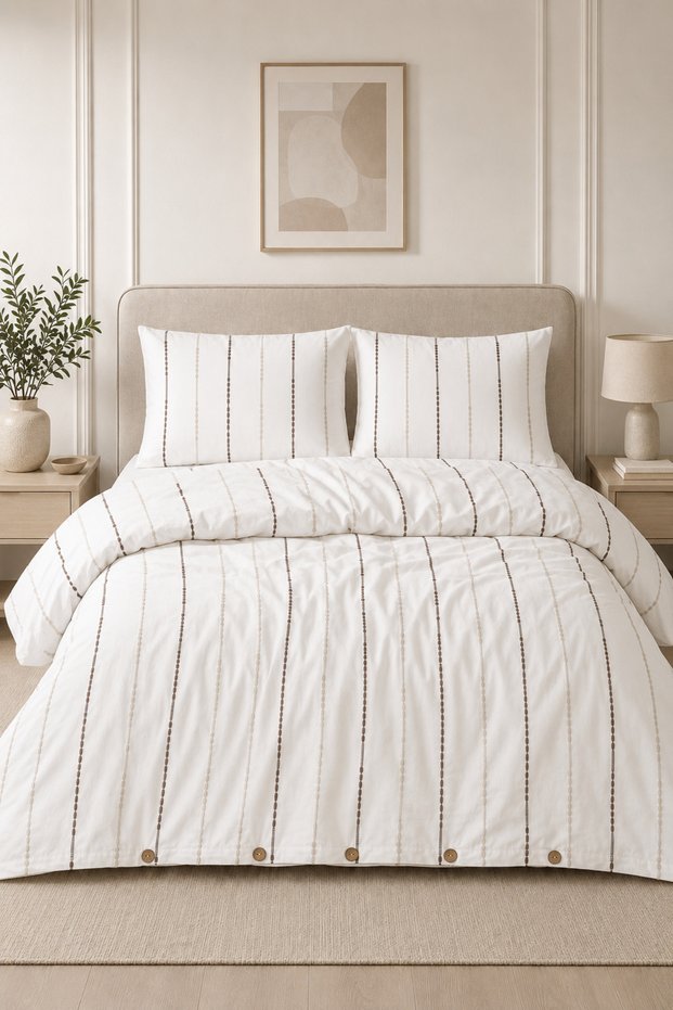 Luna Double Duvet Cover Set | 240X220 cm | 2 Pieces 50X70 cm with Pillowcases | Premium Striped Design