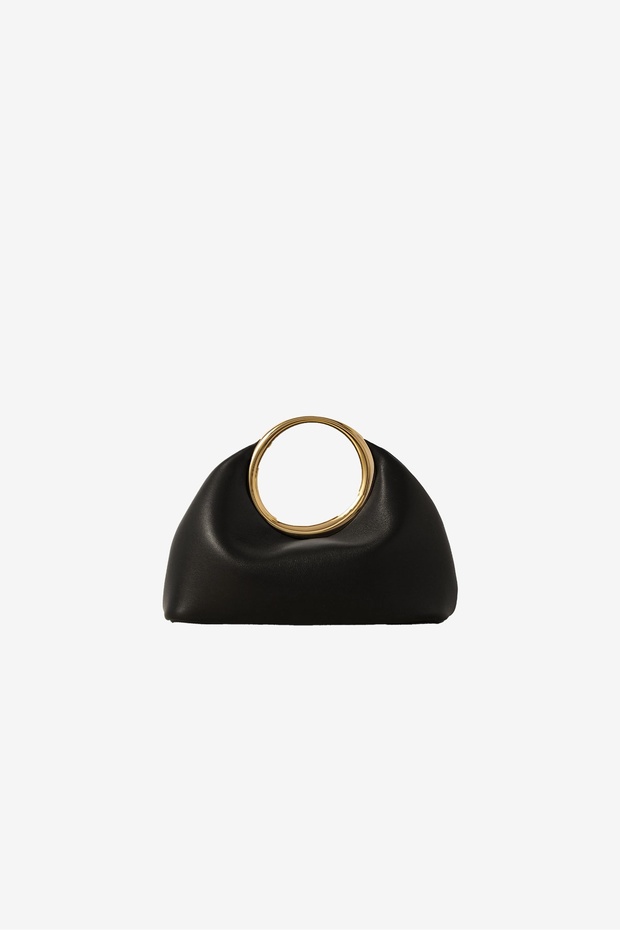Ambrose Black Matte Bag with Metal Ring Detail