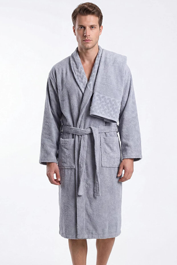 Partial Velvet 3 Piece Bathrobe Set | Bathrobe + Head Towel + Washcloth | Soft Textured | High Water Absorption
