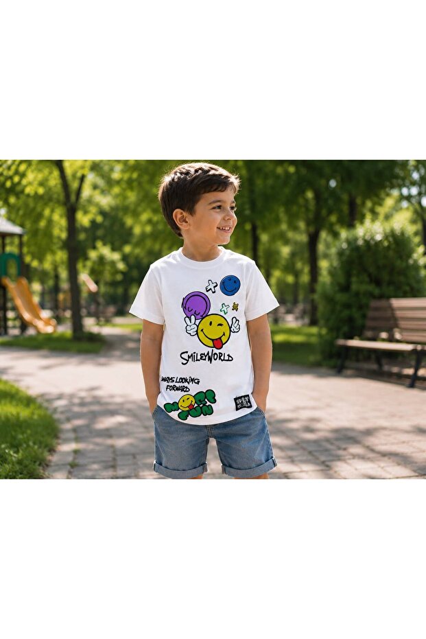 Hei Smiley Figured White Boy's Casual T-Shirt 4-6 Age