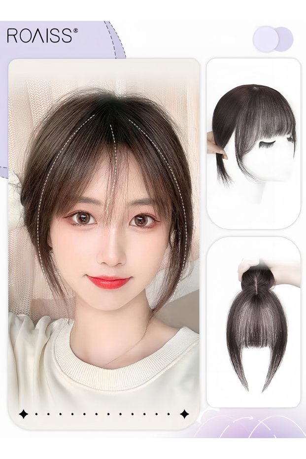 3D Hair Topper with Air Bangs French Style Clip in Hairpiece for Women Thinning Hair Hair Loss Cover Gray Hair (25cm,Dark Brown)