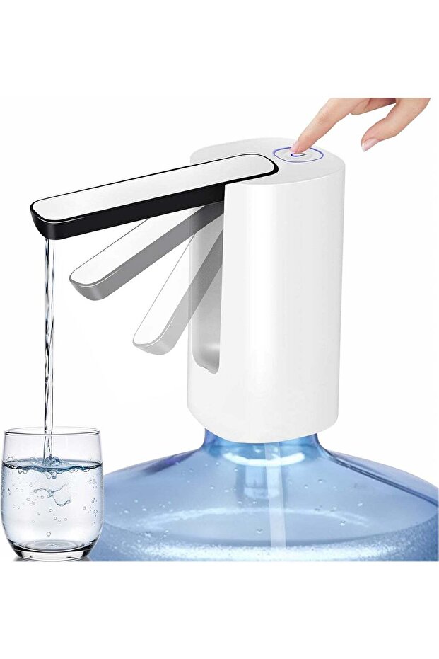 Generic Rechargeable Wireless Water Dispenser Pump, Portable and Foldable Water Pump with Easy Press Mechanism and USB Charge Plug and Play(White)