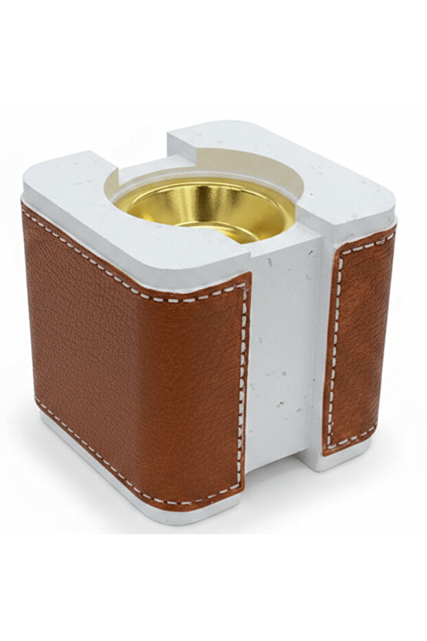 | White & Brown Chalk Incense Burner | Square Mabkhara | 10×10 cm