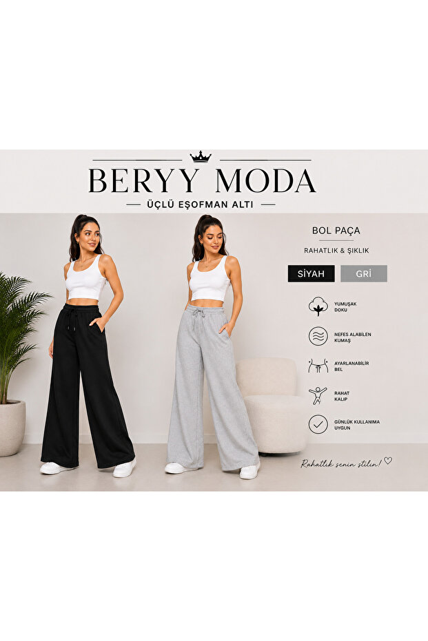 2-Piece Women's Wide-Leg Black-Grey Sweatpants Advantage Package