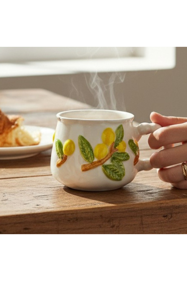كوب سيراميك منقوش بنقوش بارزة، 5 خيارات مختلفة، حجم كبير، مصنوع يدويًا على الوجهين