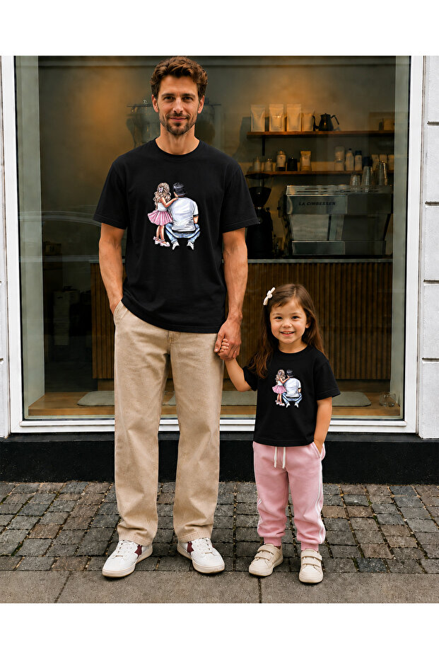 Father's Day Dad Daughter Combination T-Shirt Oversize 100% Cotton Printed T-Shirt (2 Pieces Must Be Ordered for Combination)
