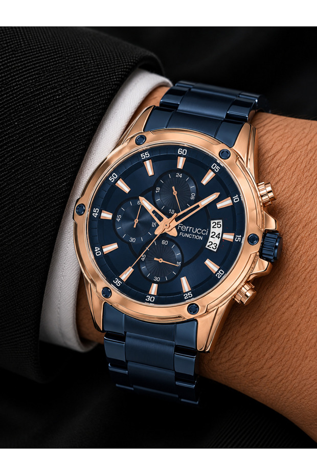 Men's Wristwatch Steel Band Rose Gold Color Calendar Display Casual and Classic Style Gift Boxed
