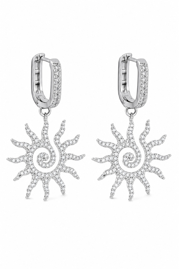 White Color Zircon Stone Spiral Sun Design Dangle Women's Steel Earrings